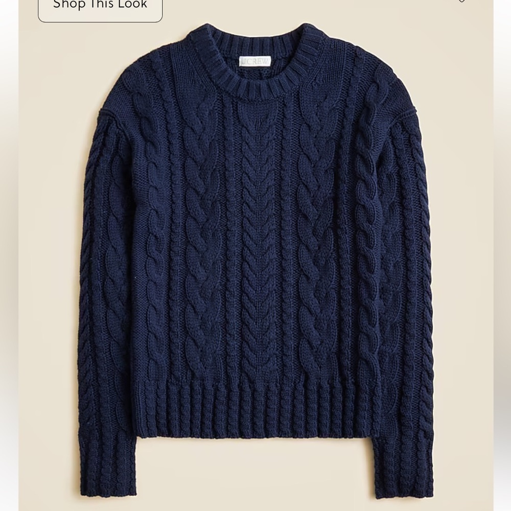 NWOT J.Crew Womens navy Cable-Knit Puff-Sleeve Crewneck Sweater Size XXL BS978